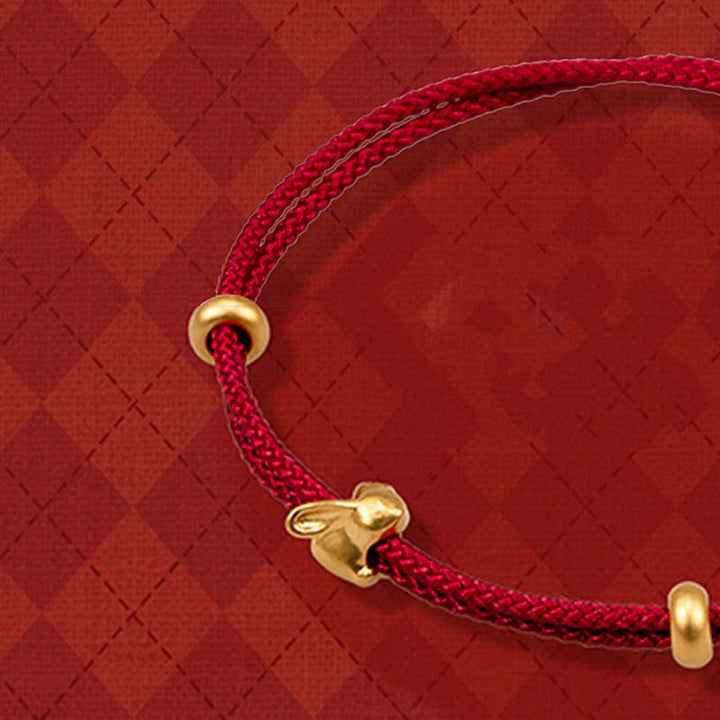 Braccialetto in corda intrecciata fatto a mano con design a forma di coniglio fortunato osmanto, in oro 999, con Buddha Stones - image 2