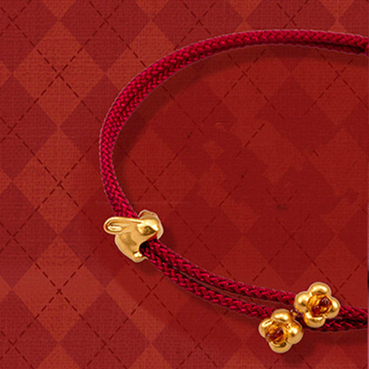 Braccialetto in corda intrecciata fatto a mano con design a forma di coniglio fortunato osmanto, in oro 999, con Buddha Stones - Coniglio all'osmanto dorato (oro, circa 0,46 g) - 21 cm - image 9