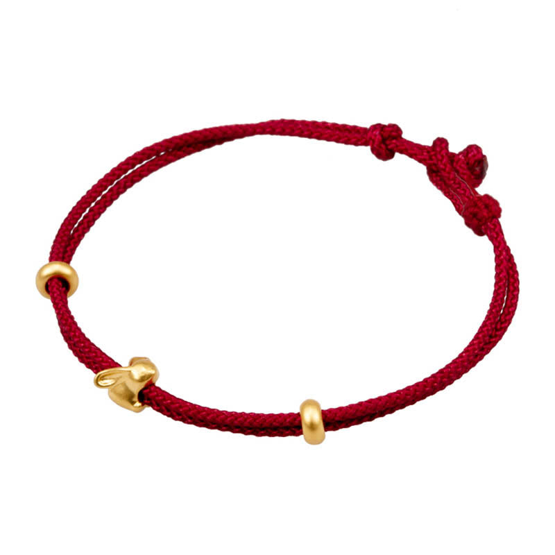 Braccialetto in corda intrecciata fatto a mano con design a forma di coniglio fortunato osmanto, in oro 999, con Buddha Stones - image 4