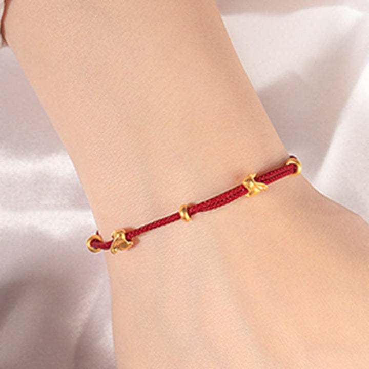 Braccialetto in corda intrecciata fatto a mano con design a forma di coniglio fortunato osmanto, in oro 999, con Buddha Stones - image 15