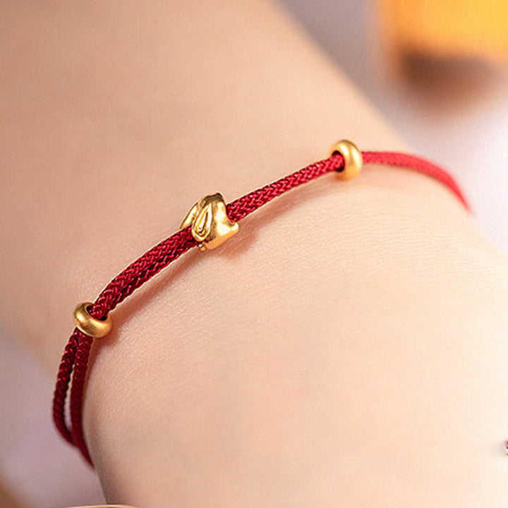 Braccialetto in corda intrecciata fatto a mano con design a forma di coniglio fortunato osmanto, in oro 999, con Buddha Stones - image 3