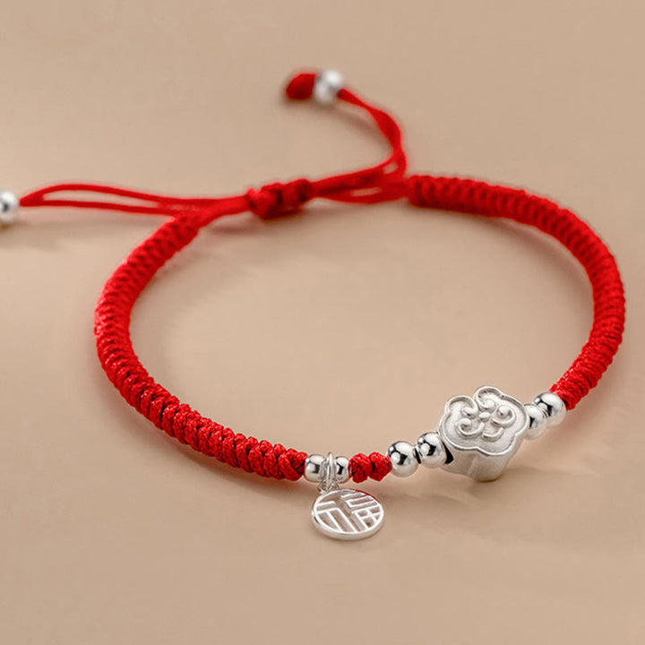 Braccialetto intrecciato in corda con nuvole di buon auspicio e benedizione in argento sterling 925 fatto a mano con Buddha Stones - image 1
