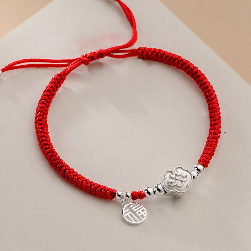 Braccialetto intrecciato in corda con nuvole di buon auspicio e benedizione in argento sterling 925 fatto a mano con Buddha Stones - image 2