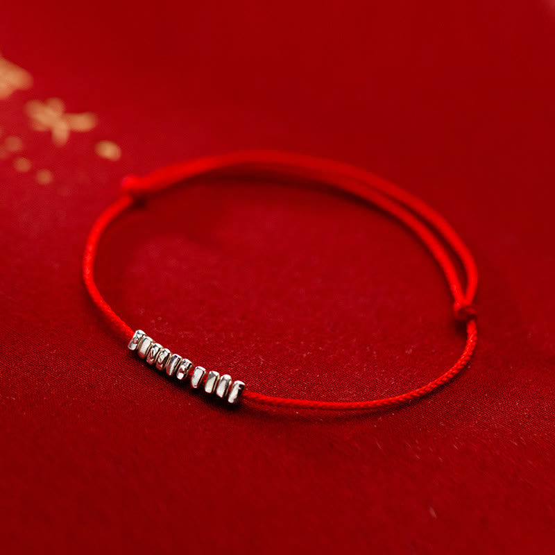 Braccialetto in corda ultra sottile intrecciata con piccoli pezzi di protezione in argento sterling 925 fatto a mano Buddha Stones - Corda argento-rossa (circonferenza polso 14-20 cm) - image 11