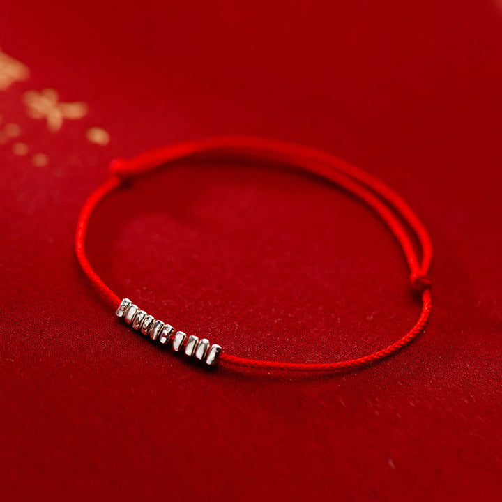 Braccialetto in corda ultra sottile intrecciata con piccoli pezzi di protezione in argento sterling 925 fatto a mano Buddha Stones - Corda argento-rossa (circonferenza polso 14-20 cm) - image 11