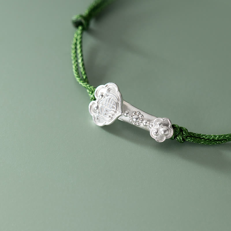 Braccialetto in corda verde intrecciata con impugnatura Ruyi, in argento sterling 999, fatto a mano, con carattere Fu , Buddha Stones - image 8