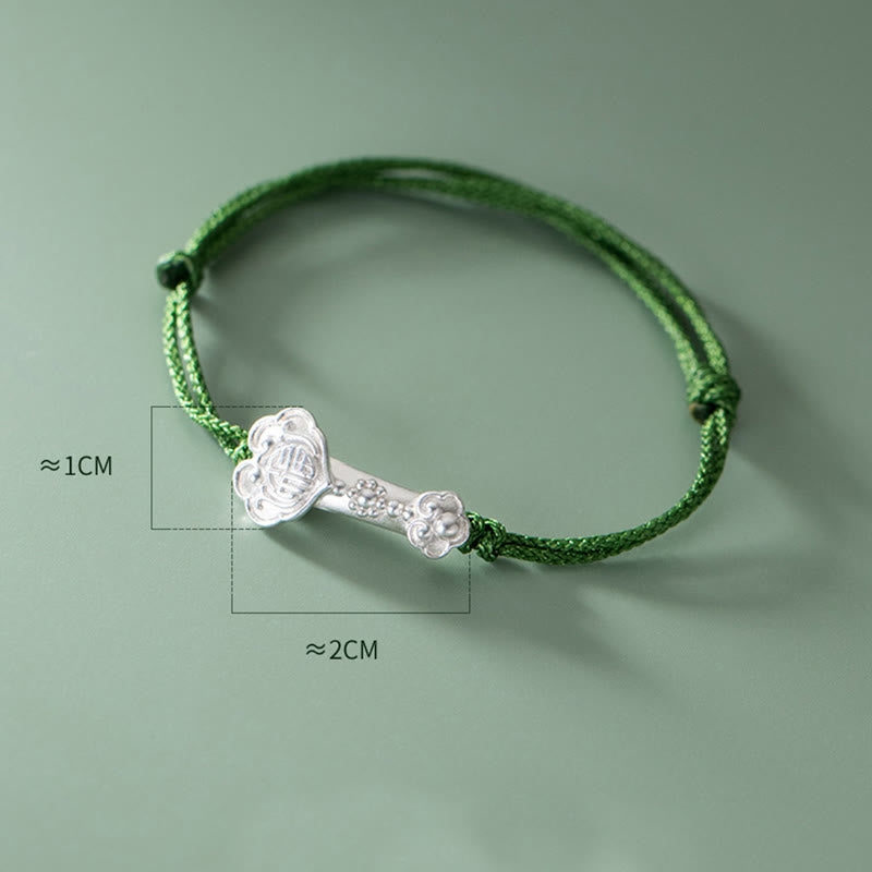 Braccialetto in corda verde intrecciata con impugnatura Ruyi, in argento sterling 999, fatto a mano, con carattere Fu , Buddha Stones - image 4