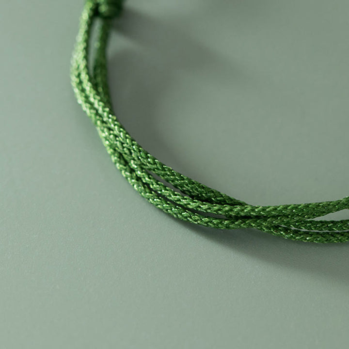 Braccialetto in corda verde intrecciata con impugnatura Ruyi, in argento sterling 999, fatto a mano, con carattere Fu , Buddha Stones - image 9