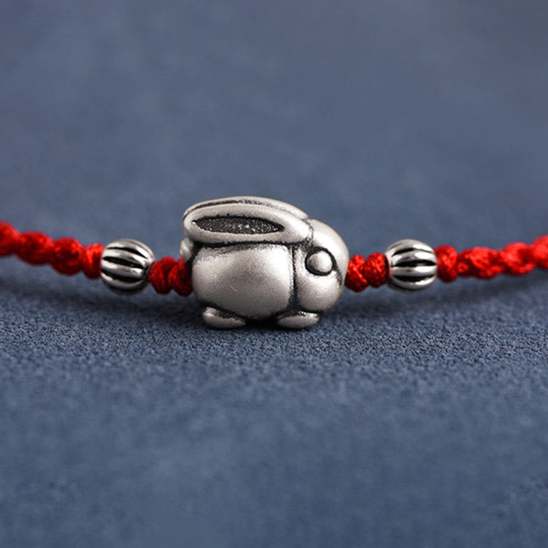 Buddha Stones Braccialetto portafortuna in corda di coniglio in argento sterling 999 fatto a mano - image 9
