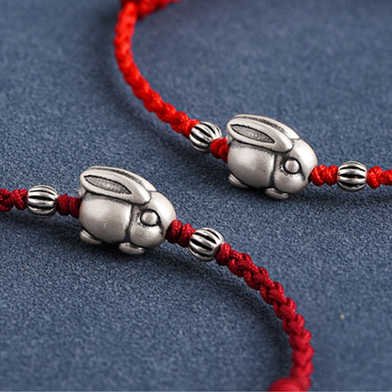 Buddha Stones Braccialetto portafortuna in corda di coniglio in argento sterling 999 fatto a mano - image 19