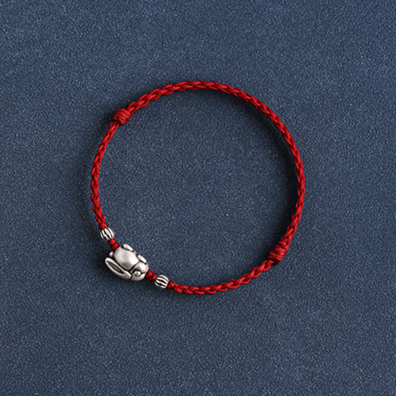 Buddha Stones Braccialetto portafortuna in corda di coniglio in argento sterling 999 fatto a mano - image 17
