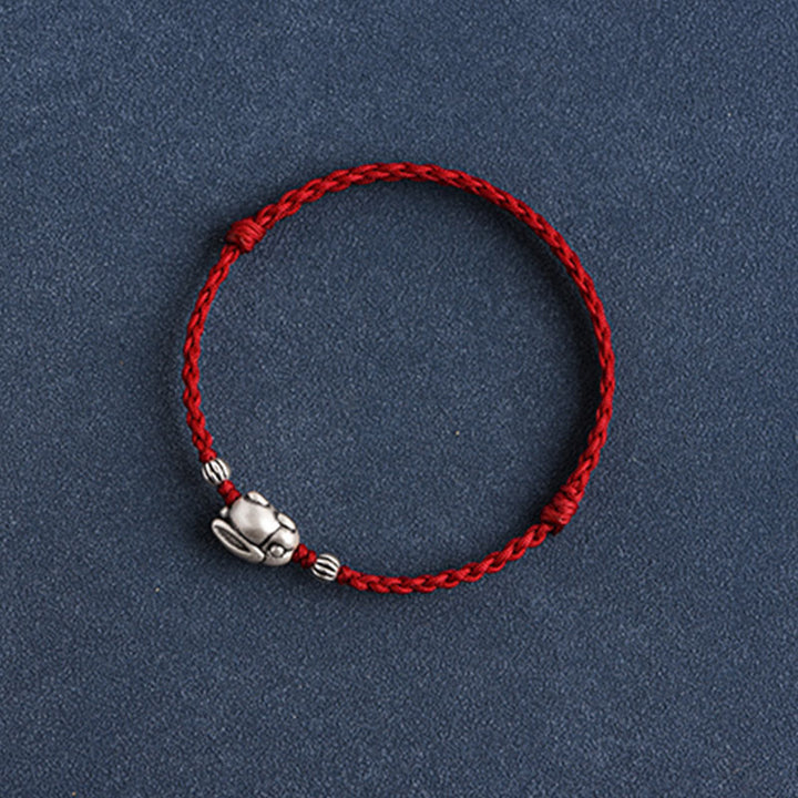 Buddha Stones Braccialetto portafortuna in corda di coniglio in argento sterling 999 fatto a mano - image 17