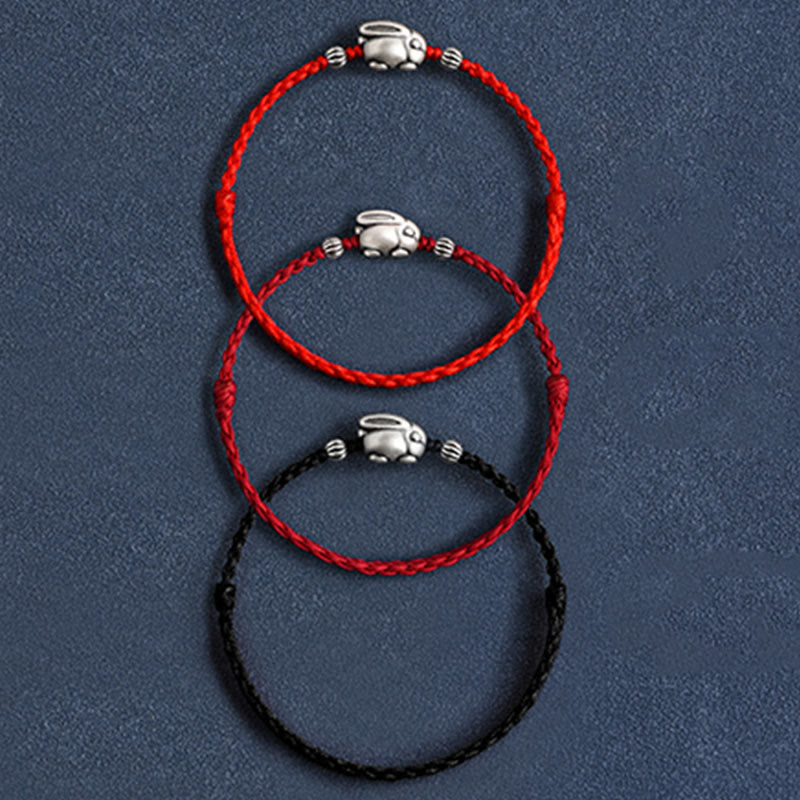 Buddha Stones Braccialetto portafortuna in corda di coniglio in argento sterling 999 fatto a mano - image 27