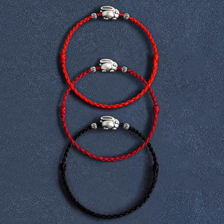 Buddha Stones Braccialetto portafortuna in corda di coniglio in argento sterling 999 fatto a mano - image 27
