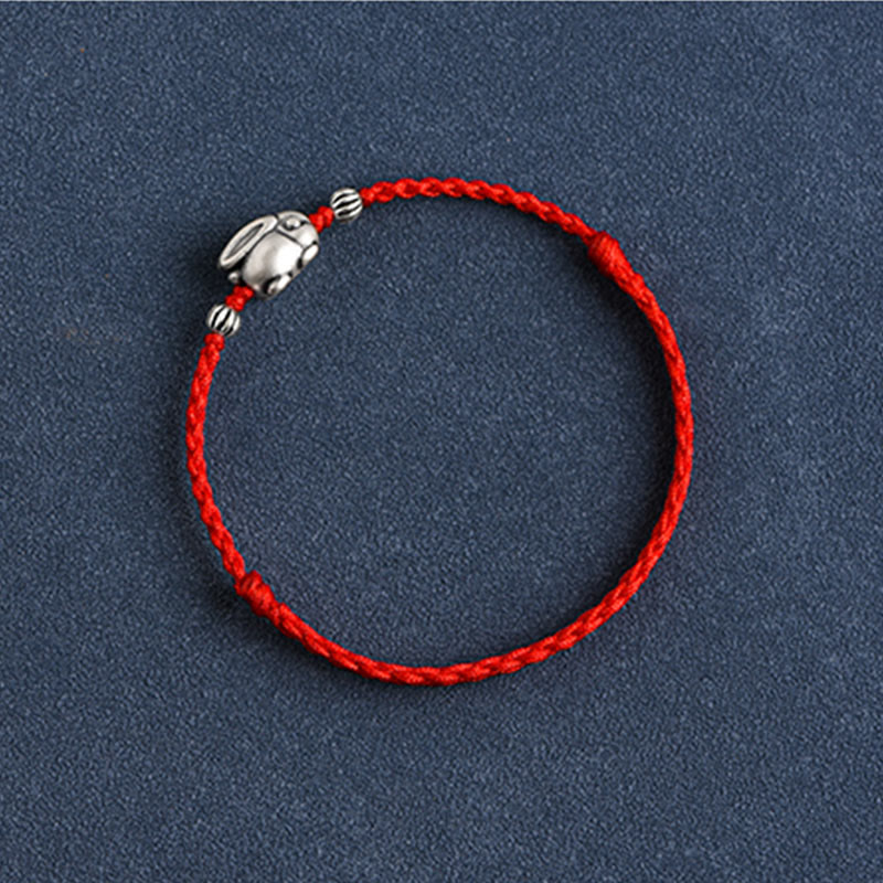 Buddha Stones Braccialetto portafortuna in corda di coniglio in argento sterling 999 fatto a mano - image 12