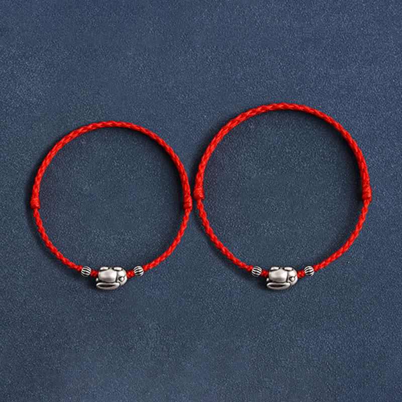 Buddha Stones Braccialetto portafortuna in corda di coniglio in argento sterling 999 fatto a mano - image 13
