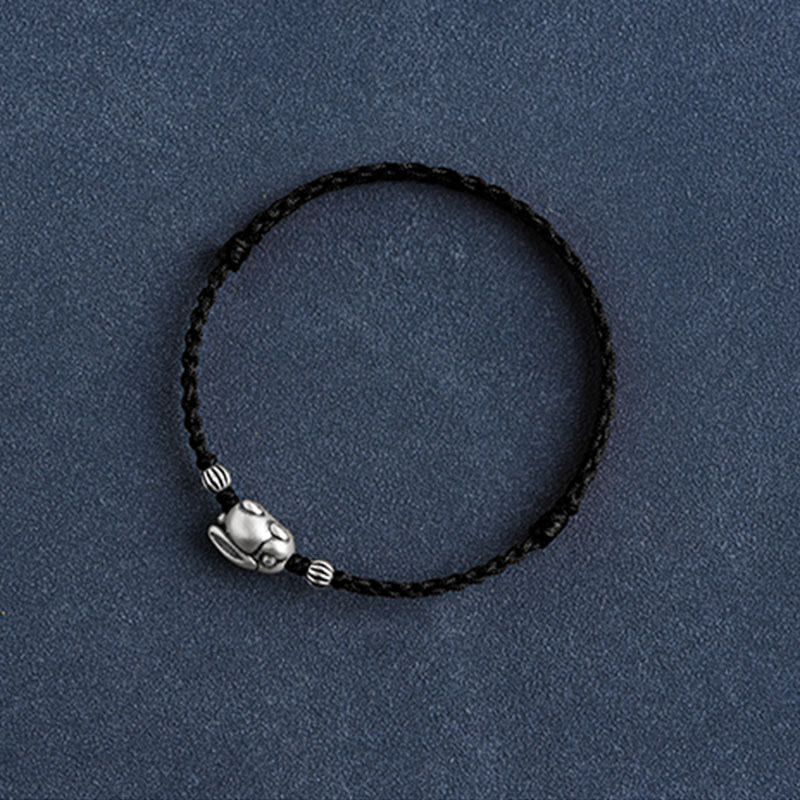 Buddha Stones Braccialetto portafortuna in corda di coniglio in argento sterling 999 fatto a mano - image 24