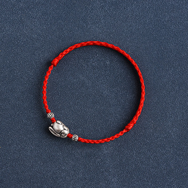 Buddha Stones Braccialetto portafortuna in corda di coniglio in argento sterling 999 fatto a mano - image 11