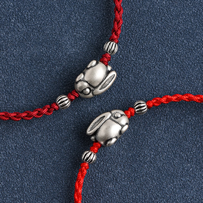 Buddha Stones Braccialetto portafortuna in corda di coniglio in argento sterling 999 fatto a mano - image 20