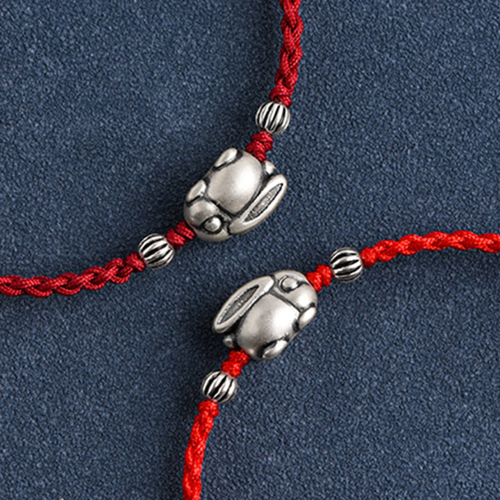 Buddha Stones Braccialetto portafortuna in corda di coniglio in argento sterling 999 fatto a mano - image 20