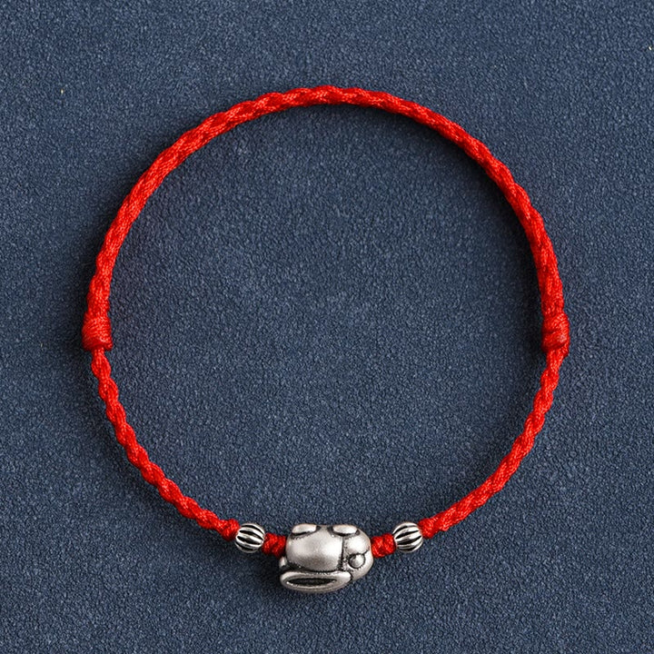 Buddha Stones Braccialetto portafortuna in corda di coniglio in argento sterling 999 fatto a mano - image 10