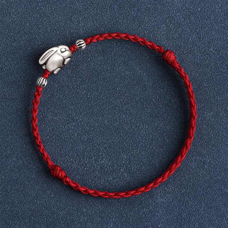 Buddha Stones Braccialetto portafortuna in corda di coniglio in argento sterling 999 fatto a mano - image 16