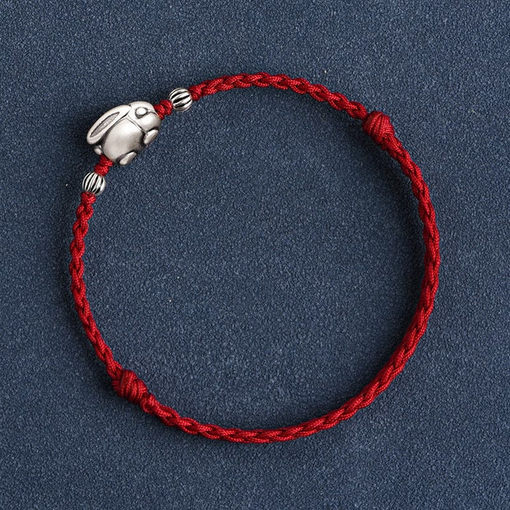 Buddha Stones Braccialetto portafortuna in corda di coniglio in argento sterling 999 fatto a mano - image 16