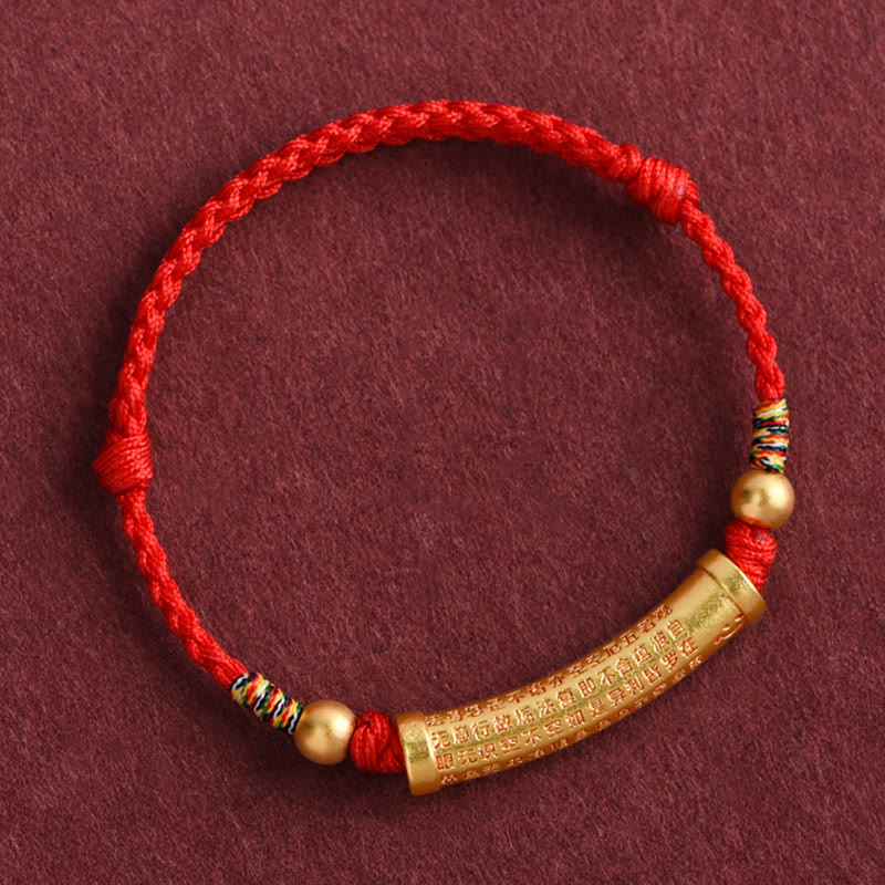Buddha Stones Lega fatta a mano Cuore Sutra Protezione Forza Corda Bracciale Cavigliera