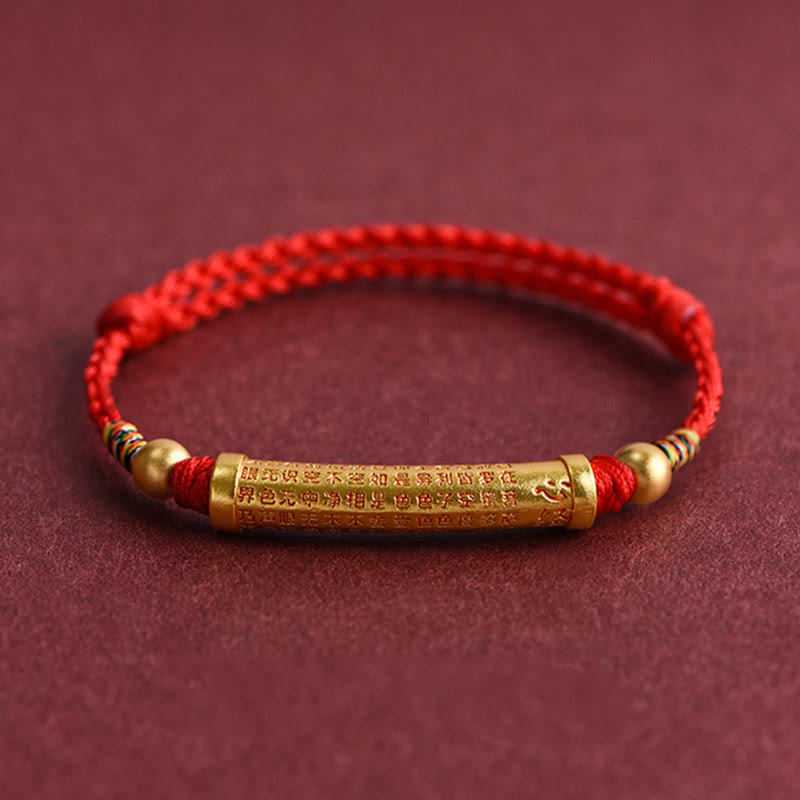 Buddha Stones Lega fatta a mano Cuore Sutra Protezione Forza Corda Bracciale Cavigliera