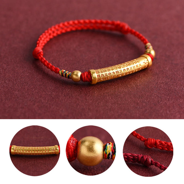 Buddha Stones Lega fatta a mano Cuore Sutra Protezione Forza Corda Bracciale Cavigliera