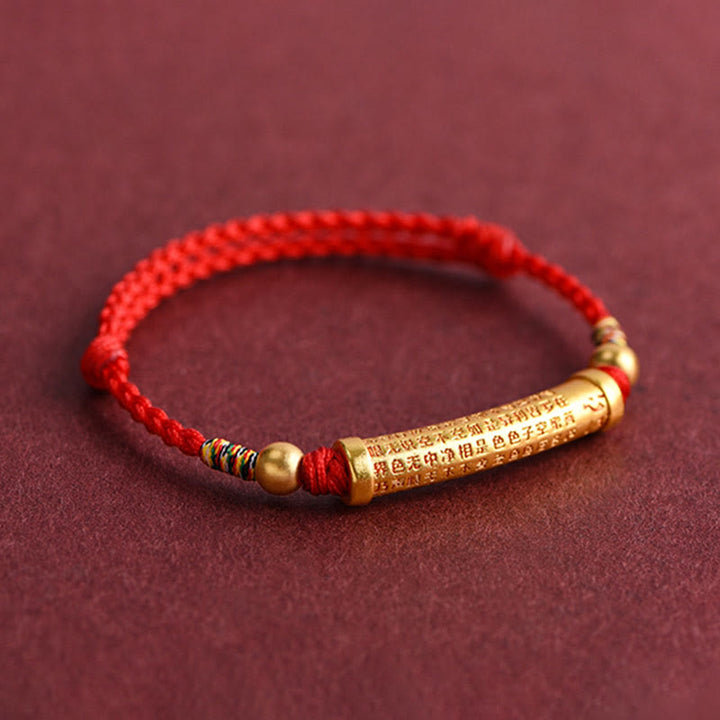 Buddha Stones Lega fatta a mano Cuore Sutra Protezione Forza Corda Bracciale Cavigliera