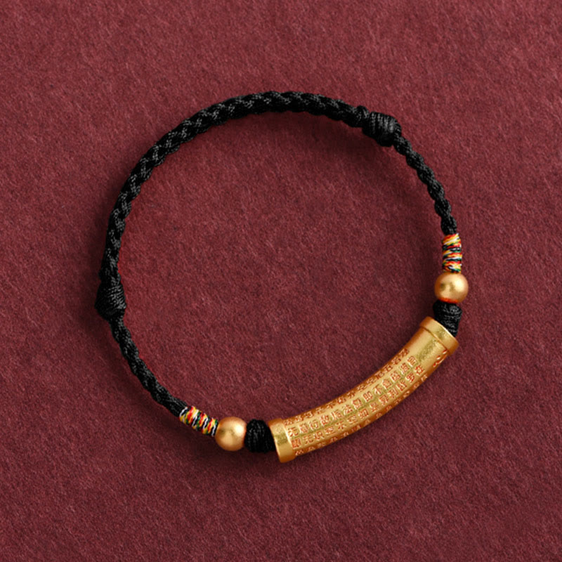 Buddha Stones Lega fatta a mano Cuore Sutra Protezione Forza Corda Bracciale Cavigliera