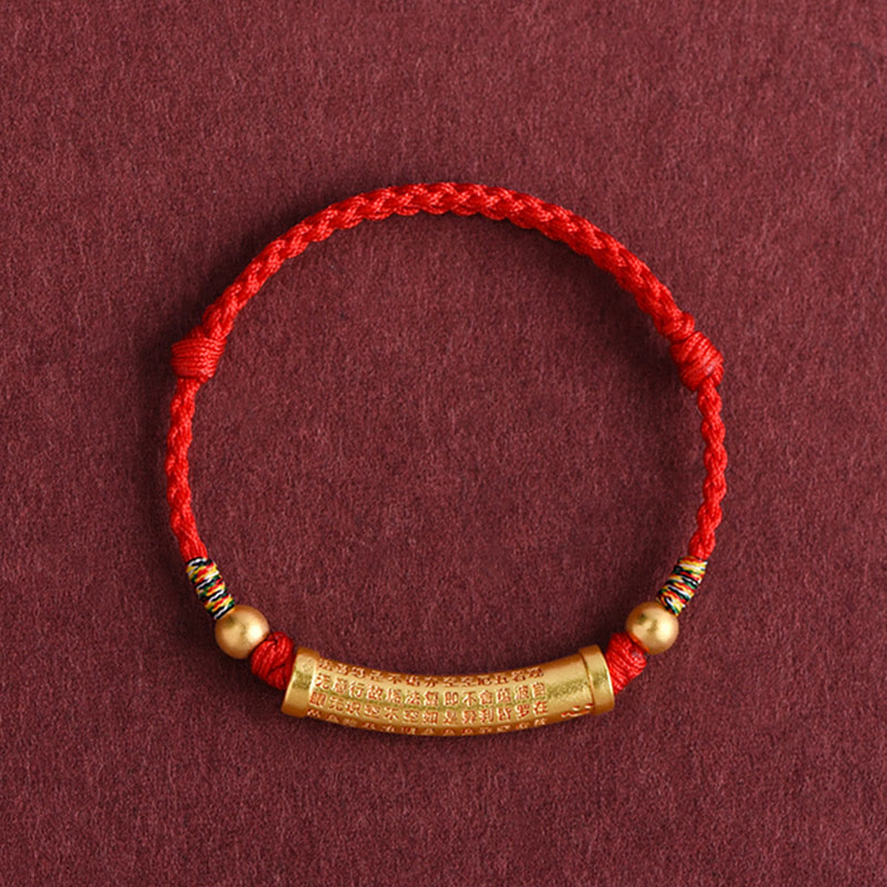 Buddha Stones Lega fatta a mano Cuore Sutra Protezione Forza Corda Bracciale Cavigliera