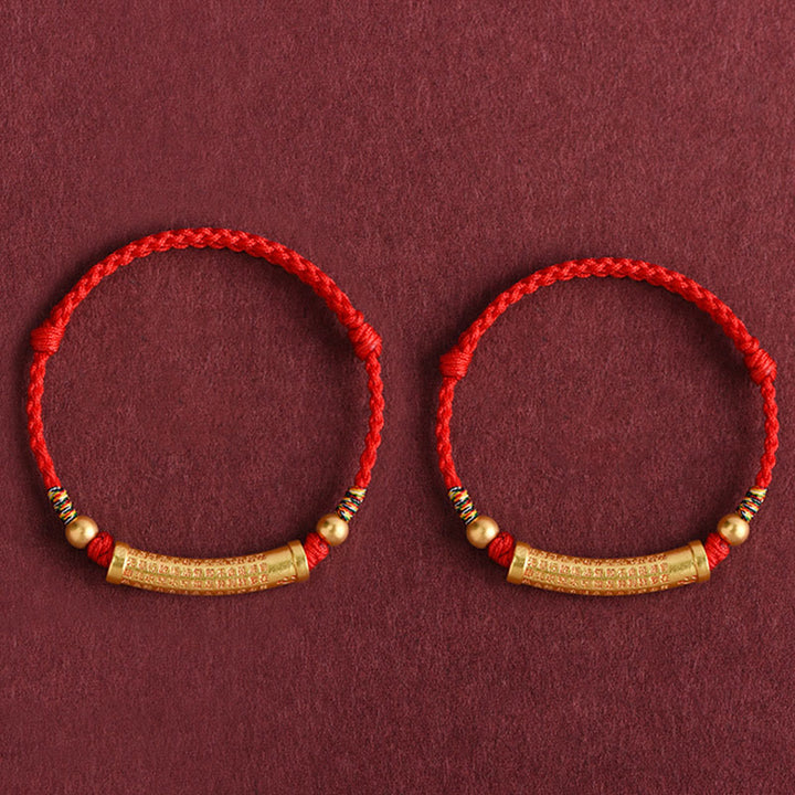 Buddha Stones Lega fatta a mano Cuore Sutra Protezione Forza Corda Bracciale Cavigliera