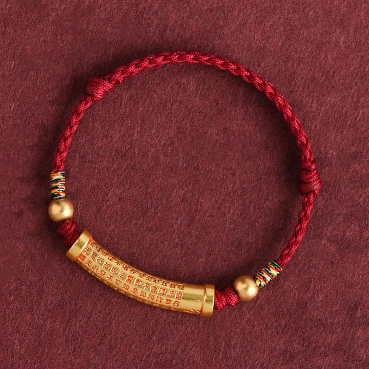 Buddha Stones Lega fatta a mano Cuore Sutra Protezione Forza Corda Bracciale Cavigliera
