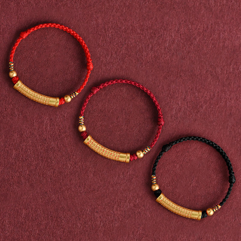 Buddha Stones Lega fatta a mano Cuore Sutra Protezione Forza Corda Bracciale Cavigliera
