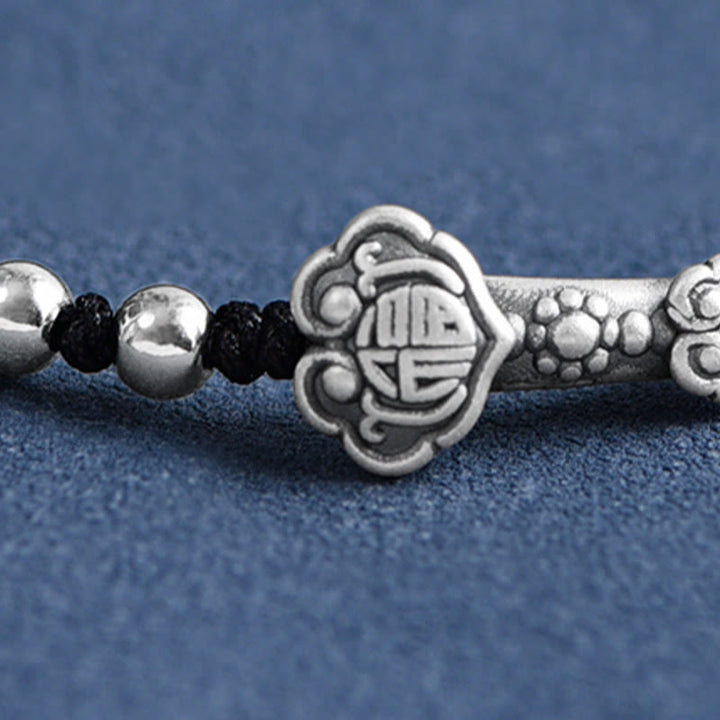 Buddha Stones Fatto a mano in argento sterling 999 Fu Character Wish Ruyi Handle Fortune Rope Bracciale Cavigliera - image 20