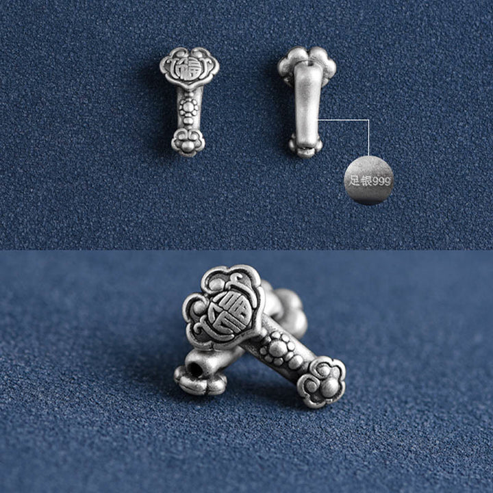 Buddha Stones Fatto a mano in argento sterling 999 Fu Character Wish Ruyi Handle Fortune Rope Bracciale Cavigliera - image 21
