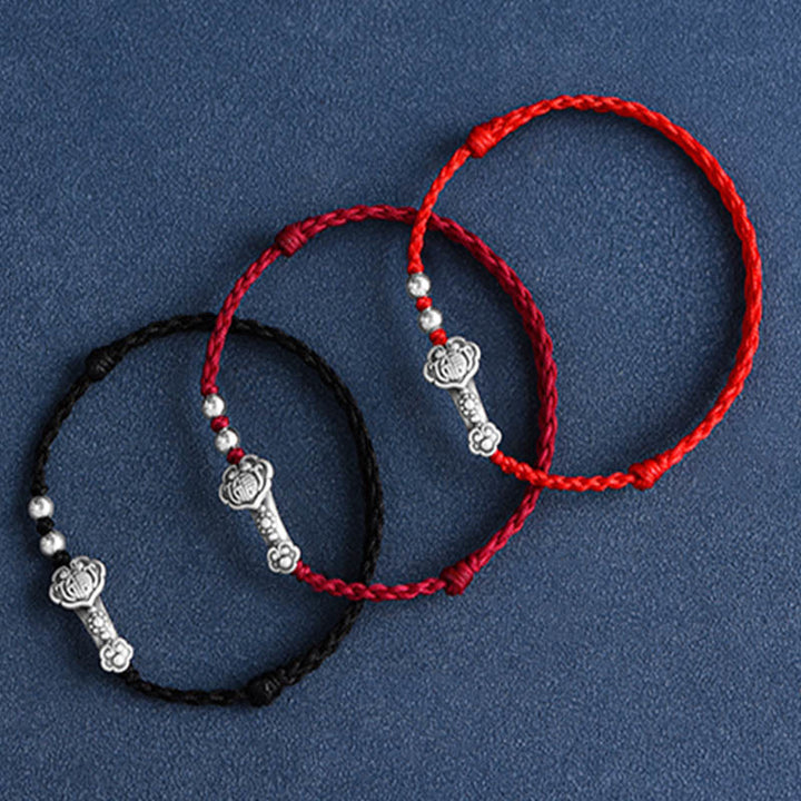 Buddha Stones Fatto a mano in argento sterling 999 Fu Character Wish Ruyi Handle Fortune Rope Bracciale Cavigliera - image 27