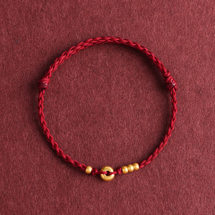 Buddha Stones 999 Oro Piccolo Fibbia della Pace Design Fatto a Mano Braccialetto di Corda Intrecciata Fortuna Cavigliera - Cavigliera (circonferenza 18-30 cm) - Rosso scuro - image 12