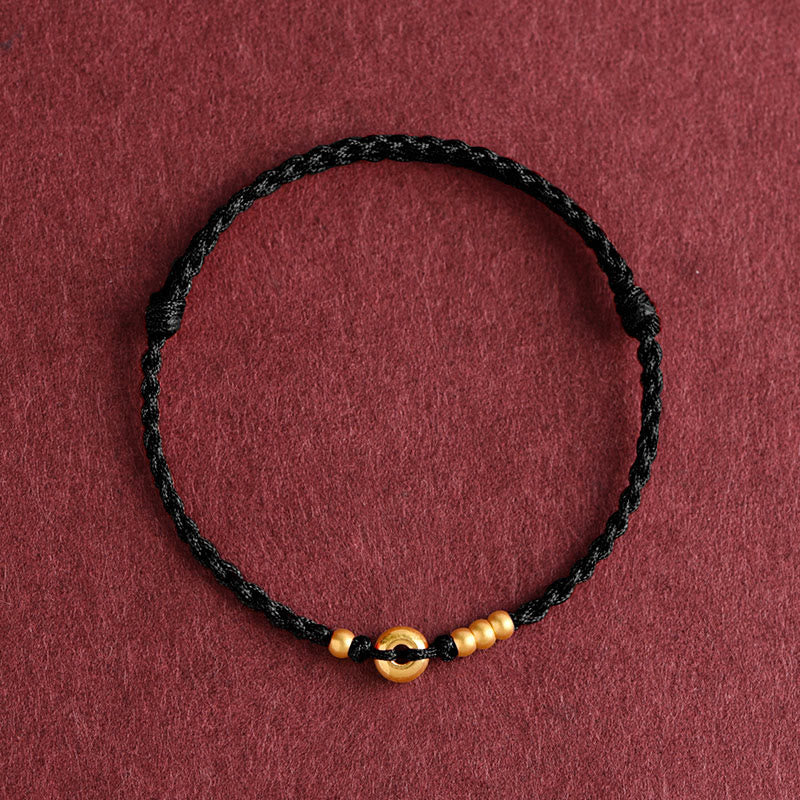 Buddha Stones 999 Oro Piccolo Fibbia della Pace Design Fatto a Mano Braccialetto di Corda Intrecciata Fortuna Cavigliera - Cavigliera (circonferenza 18-30 cm) - Nero - image 18