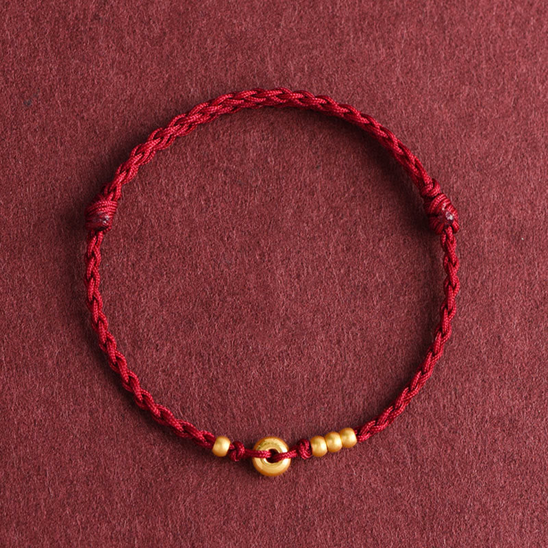 Buddha Stones 999 Oro Piccolo Fibbia della Pace Design Fatto a Mano Braccialetto di Corda Intrecciata Fortuna Cavigliera - image 14
