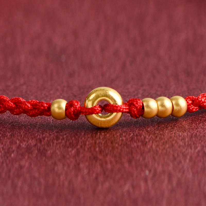 Buddha Stones 999 Oro Piccolo Fibbia della Pace Design Fatto a Mano Braccialetto di Corda Intrecciata Fortuna Cavigliera - image 9