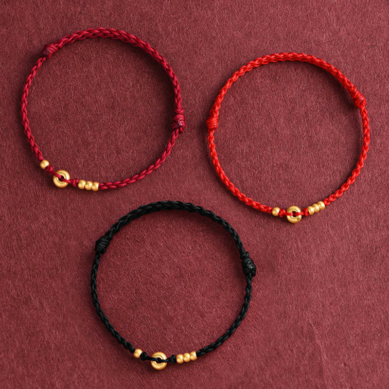 Buddha Stones 999 Oro Piccolo Fibbia della Pace Design Fatto a Mano Braccialetto di Corda Intrecciata Fortuna Cavigliera - image 1
