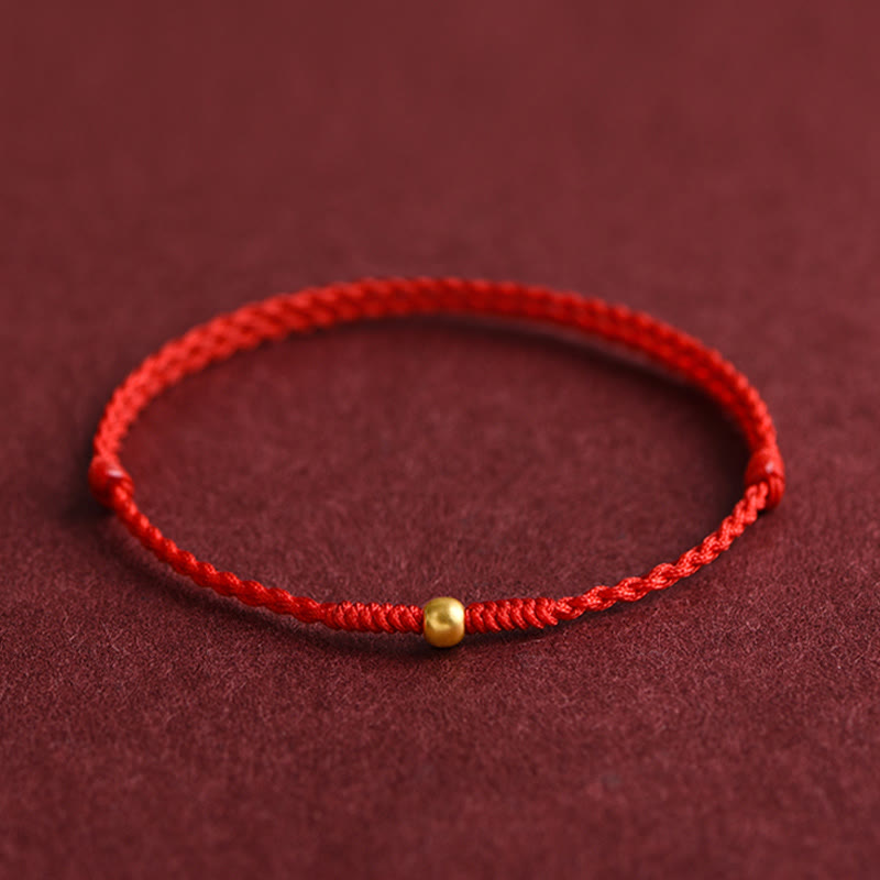 Buddha Stones 999 Oro Una Mini Perlina Design Fatto a Mano Forza Braccialetto Corda Intrecciata Cavigliera - Cavigliera (circonferenza 18-30 cm) - Rosso - image 4