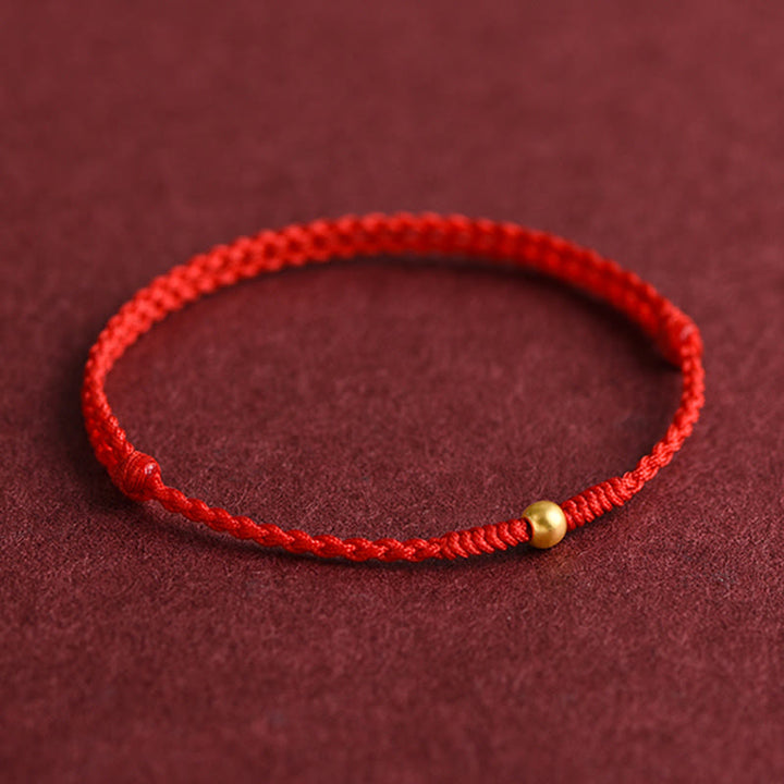 Buddha Stones 999 Oro Una Mini Perlina Design Fatto a Mano Forza Braccialetto Corda Intrecciata Cavigliera - image 6
