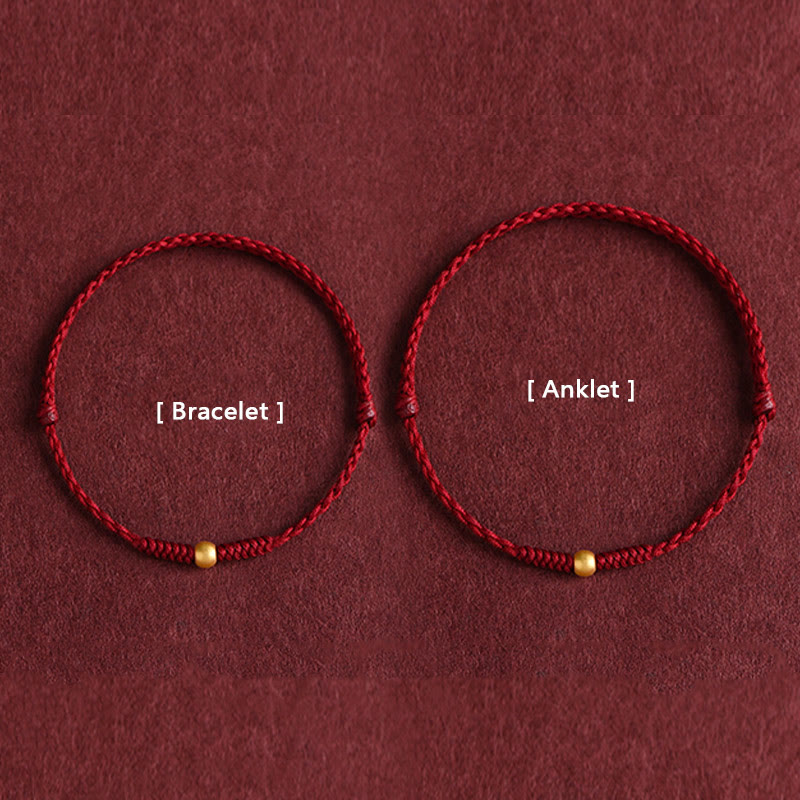 Buddha Stones 999 Oro Una Mini Perlina Design Fatto a Mano Forza Braccialetto Corda Intrecciata Cavigliera - image 1