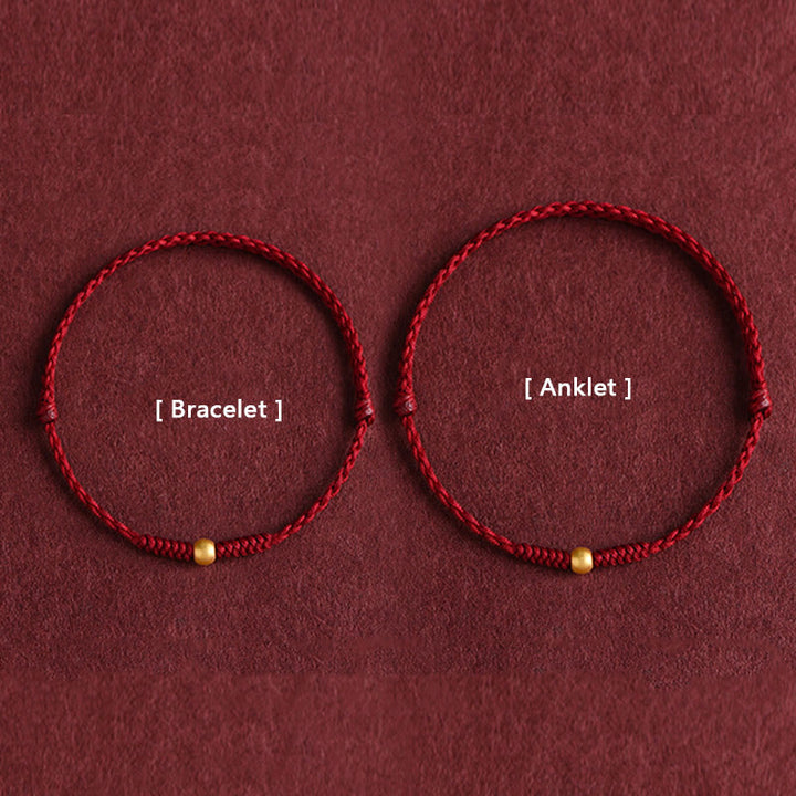 Buddha Stones 999 Oro Una Mini Perlina Design Fatto a Mano Forza Braccialetto Corda Intrecciata Cavigliera - image 1