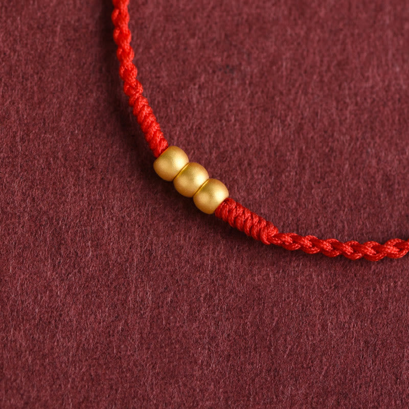 Buddha Stones 999 Oro Mini Tre Perline Design Fatto a Mano Corda della Fortuna Bracciale Cavigliera - image 1