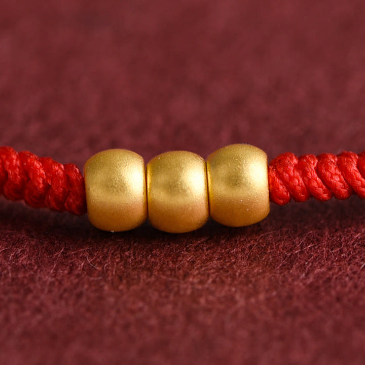 Buddha Stones 999 Oro Mini Tre Perline Design Fatto a Mano Corda della Fortuna Bracciale Cavigliera - image 3
